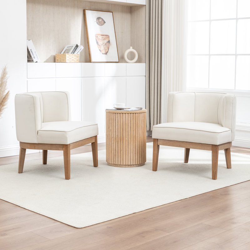 Fauteuil demi-tonneau Karoll, Velours ivoire, 2