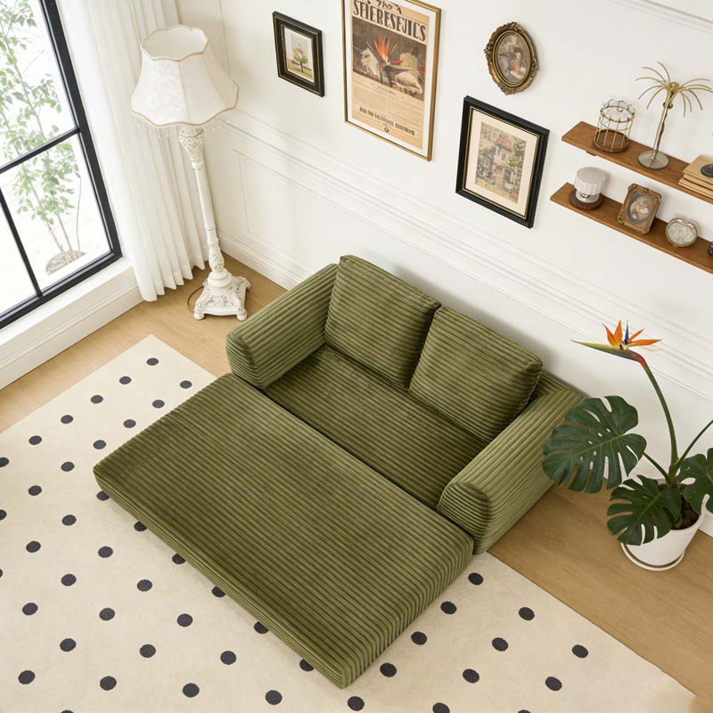 2-in-1 Folding Convertible Sofa Bed, Modern Corduroy Sleeper Couch with 2*pillows, Futon Modular Upholstered Boneless Loveseat with Pull-Out Bed