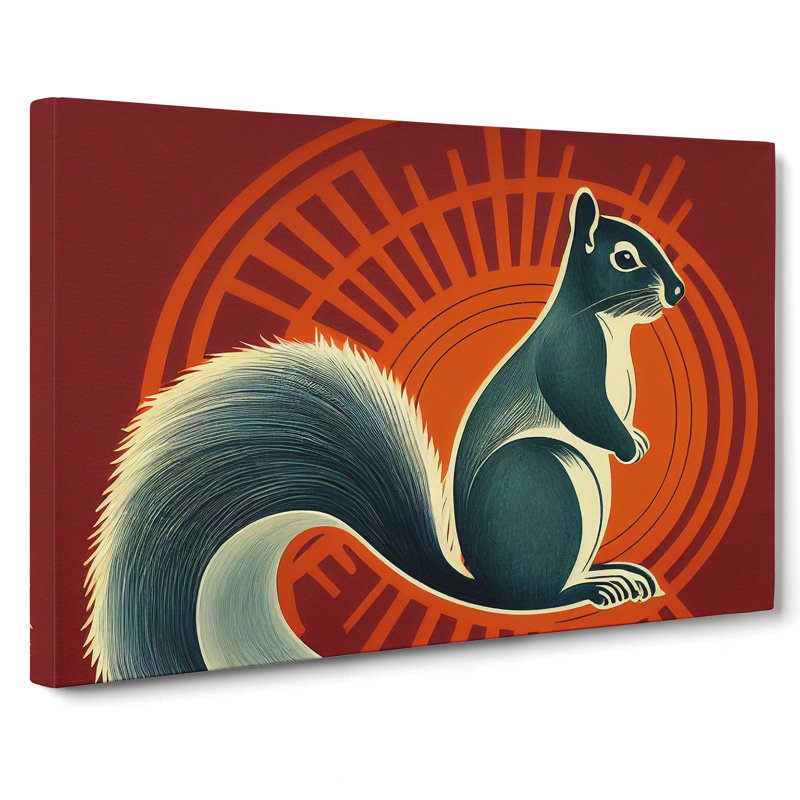 Squirrel Art Deco Style - Wrapped Canvas, 40cm H x 60cm W x 3cm D