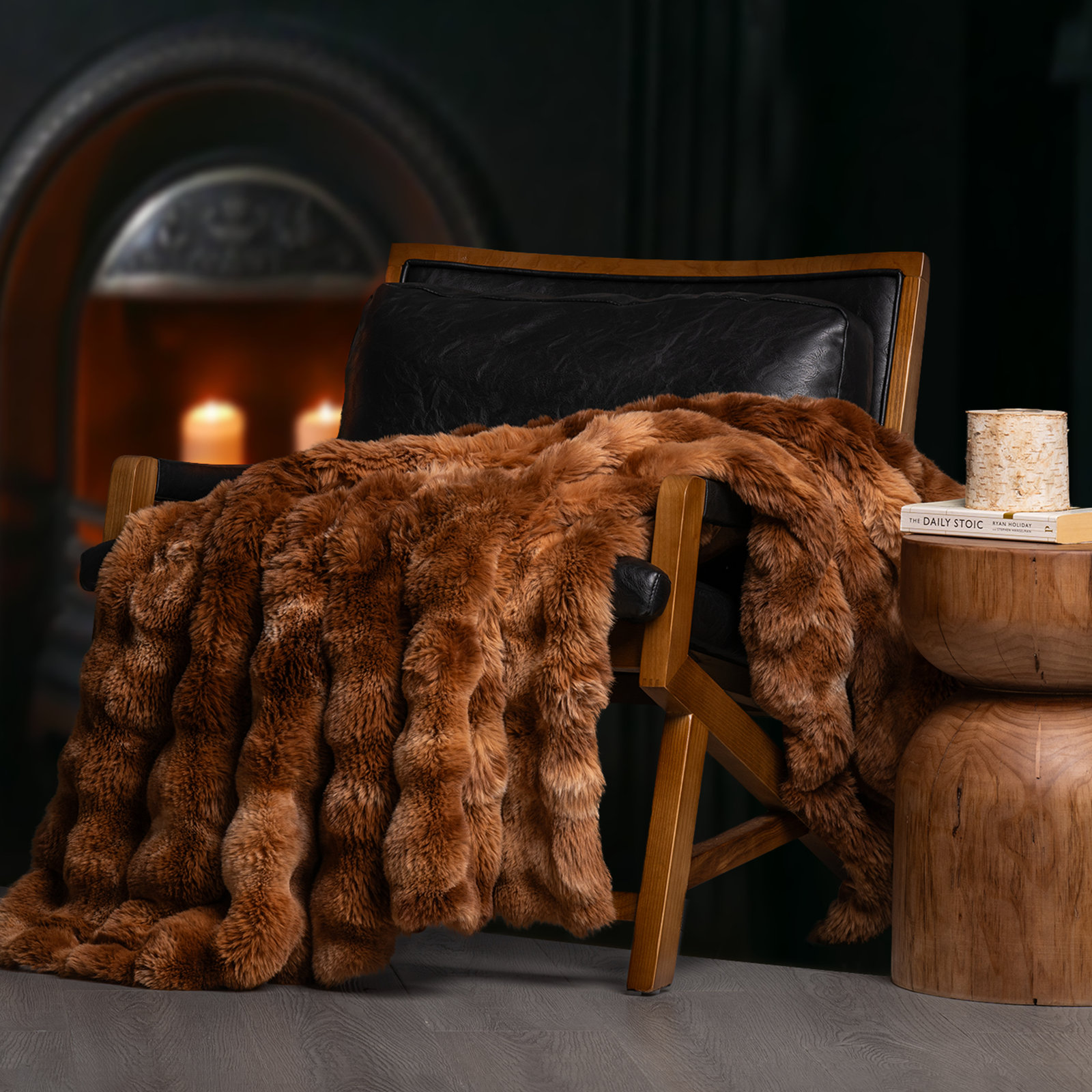 Ridgeline Faux Fur Throw Blanket, Lion Caramel, 80" L x 60" W