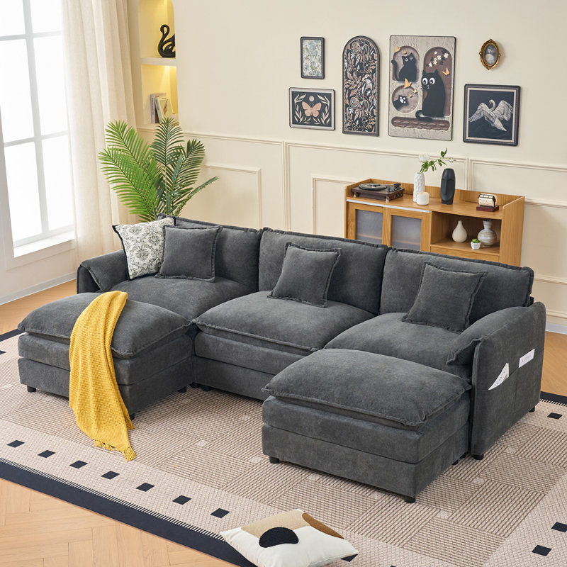 U Shaped 3-Seater Sofa (Gray)