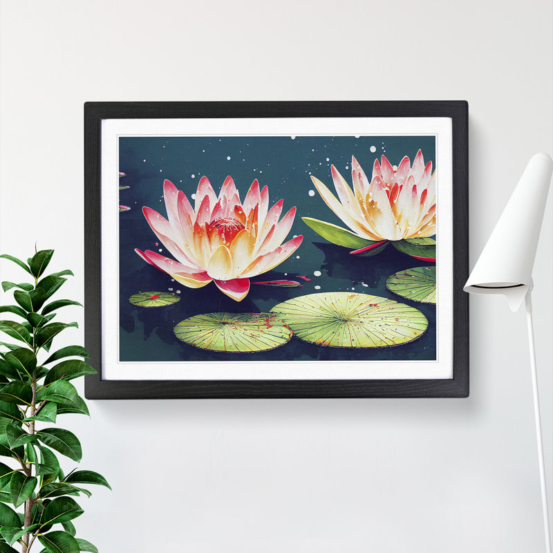 Water Lily Pond Painted Vol.2 - Framed Print, 46cm H x 64cm W x 2cm D, Black Framed