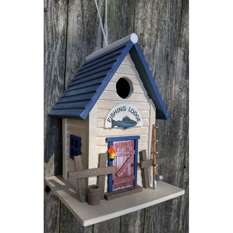 Fishing Lodge Beige and Black Wooden Birdhouse