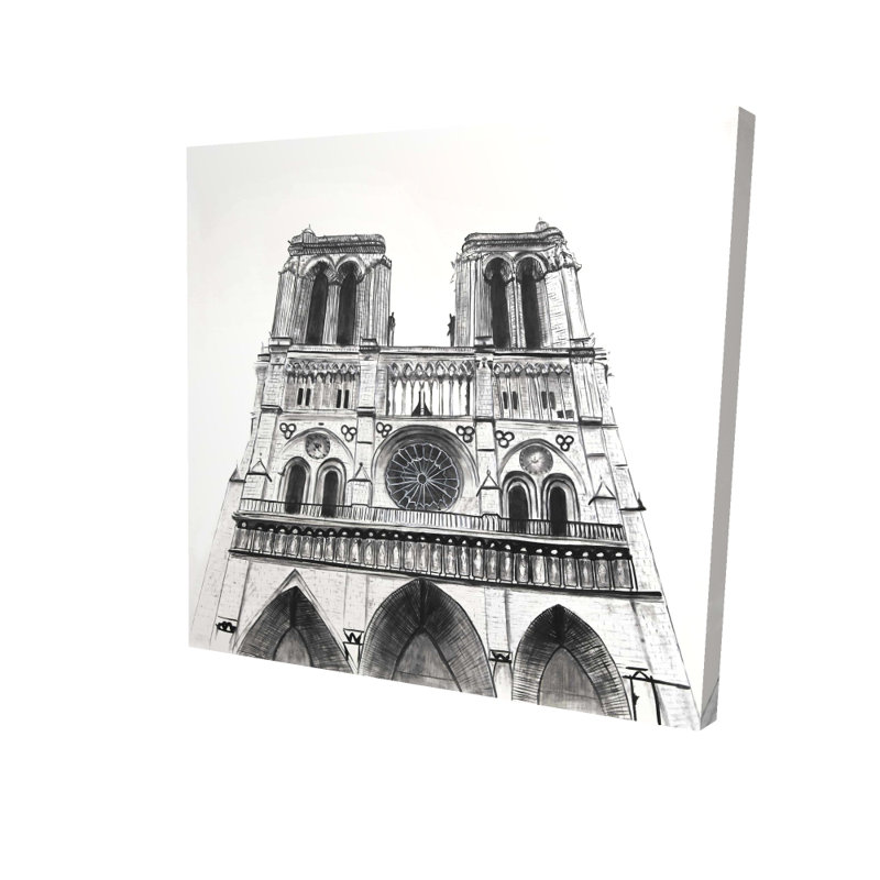 Reproduction sur toile de la cathédrale Notre-Dame de Paris, Toile tendue, H 12 po x l 12 po