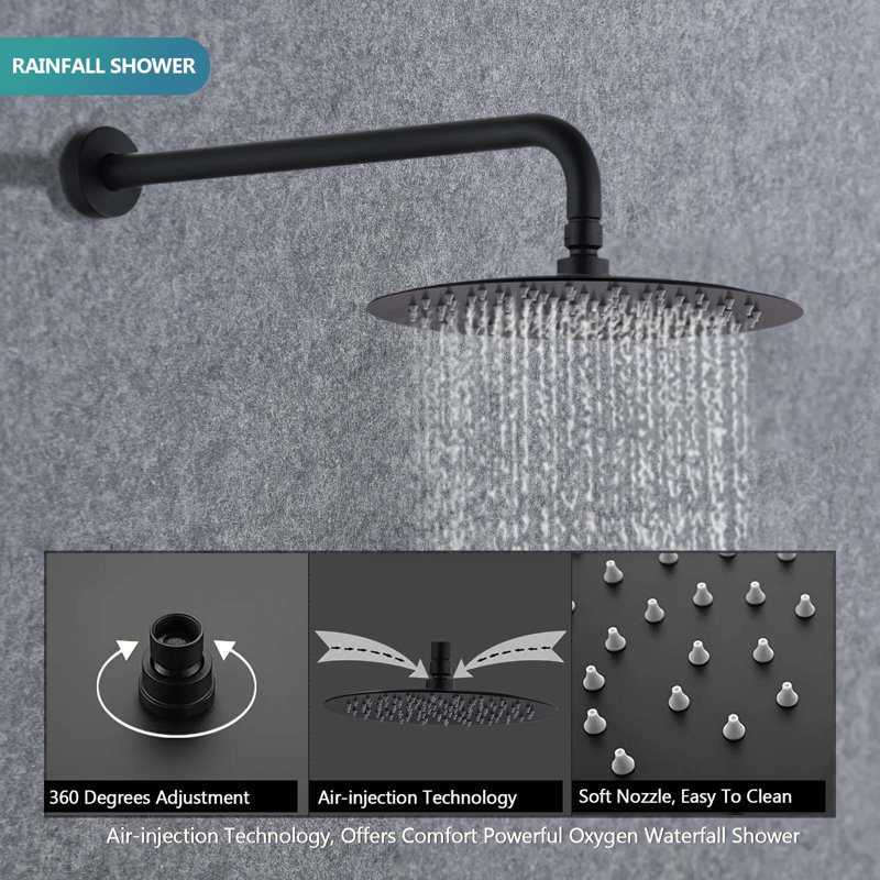 Complete Shower System with Rough in-Valve, Matte Black