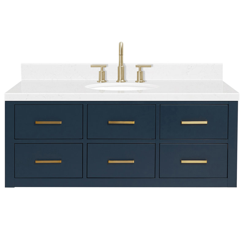 Ensemble de meuble-lavabo simple 48,25 po avec plateau en quartz Macmullin, Bleu minuit