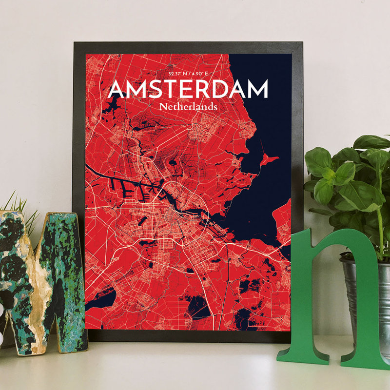 Amsterdam City Map - No Frame Print, 70.1cm H x 50cm W x 0.1cm D