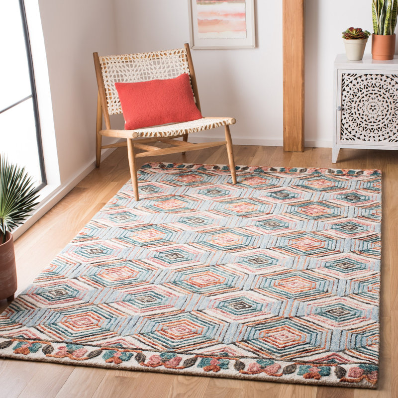 Tapis ivoire / bleu clair en laine Brashear, Rectangle 4 pi x 6 pi
