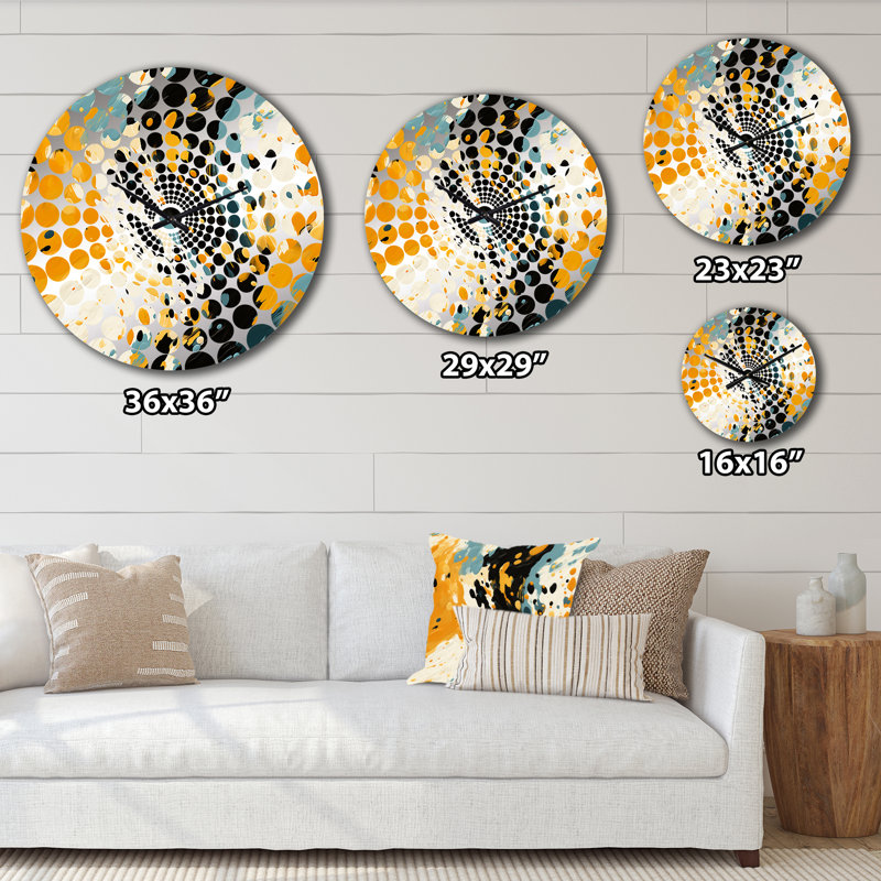 Horloge murale jaune et noire Painterly Cheeta, Très grand