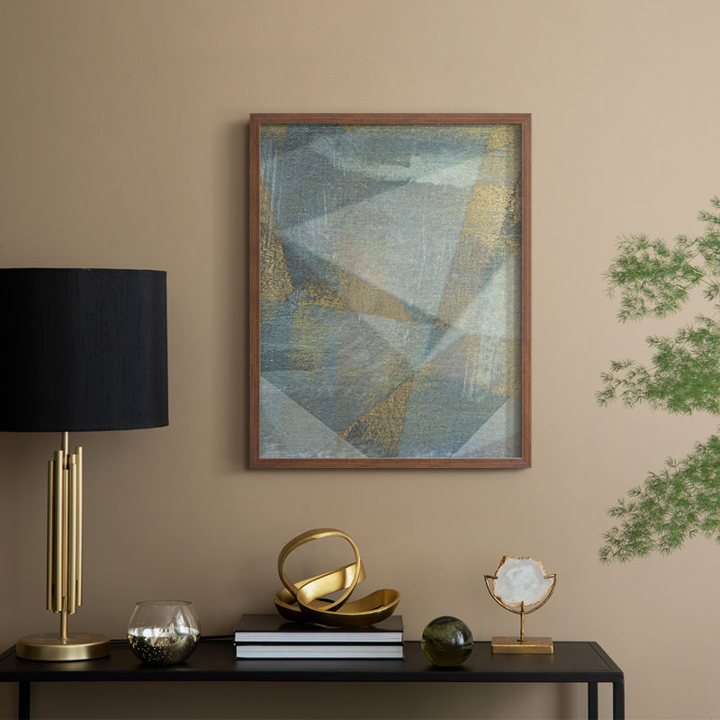 «Geometric Facets II», reproduction encadrée - bois massif, Noyer, H 21 po x l 17 po