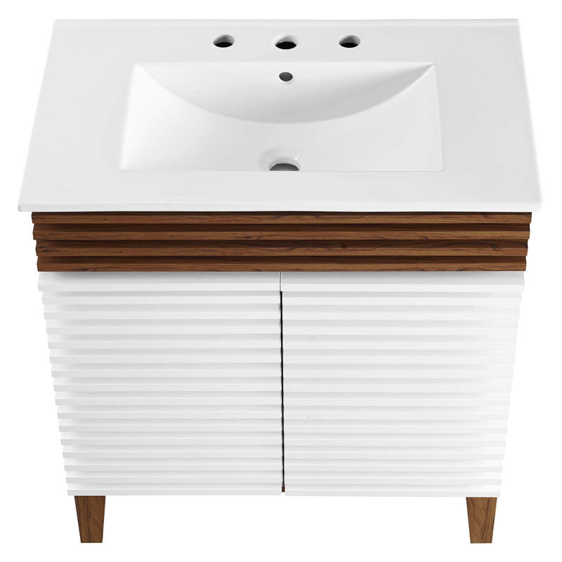 Render 30" Bathroom Vanity Cabinet, White/Walnut