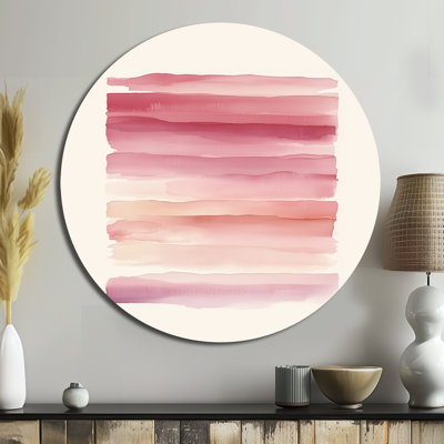 Blush Horizon Lines - Abstract Minimalism Round Metal Wall Decor