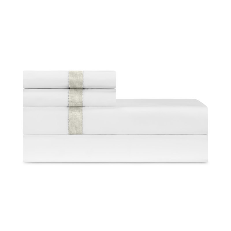 Yves Percale Sheet Set, White/Antique Cream, Twin Sheet Set