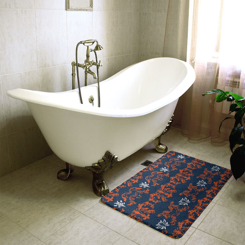 Denver Memory Foam Non-Slip Bath Rug, Orange/Blue/White, 21" W x 34" L