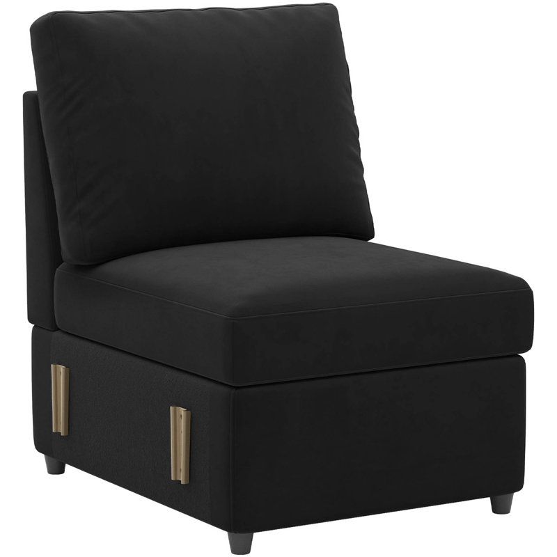 Module de siège simple sans accoudoirs pour canapé modulaire Rafael, Velours noir