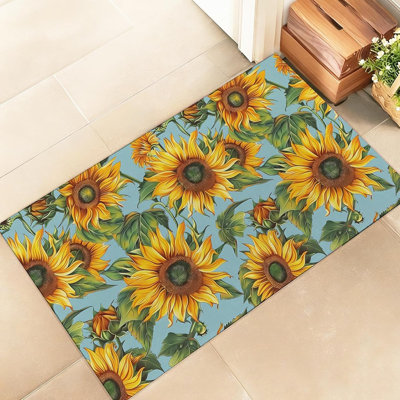 Sunflower Indoor Door Mat - Yellow - Non-Woven Fabric Spring Rustic Rug