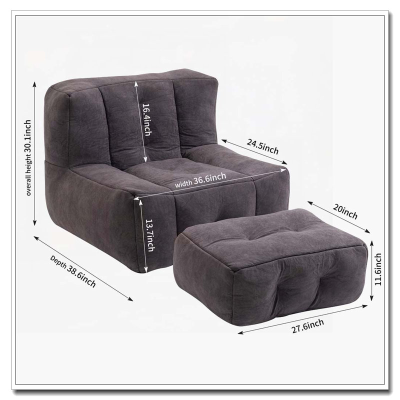 Fauteuil à billes rembourré avec repose-pieds, Noir