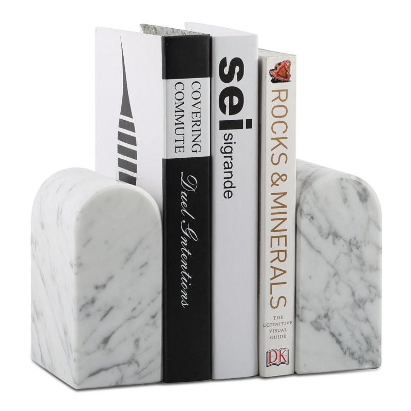 Serre-livres en marbre (ensemble de 2), Blanc/Noir, H 4,64 po x l 2,54 po x P 5,66 po