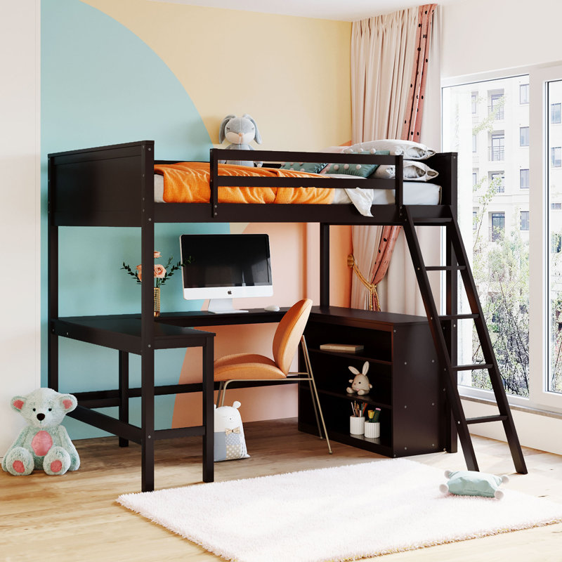 Lit mezzanine avec bureau Keiwan, Brun clair