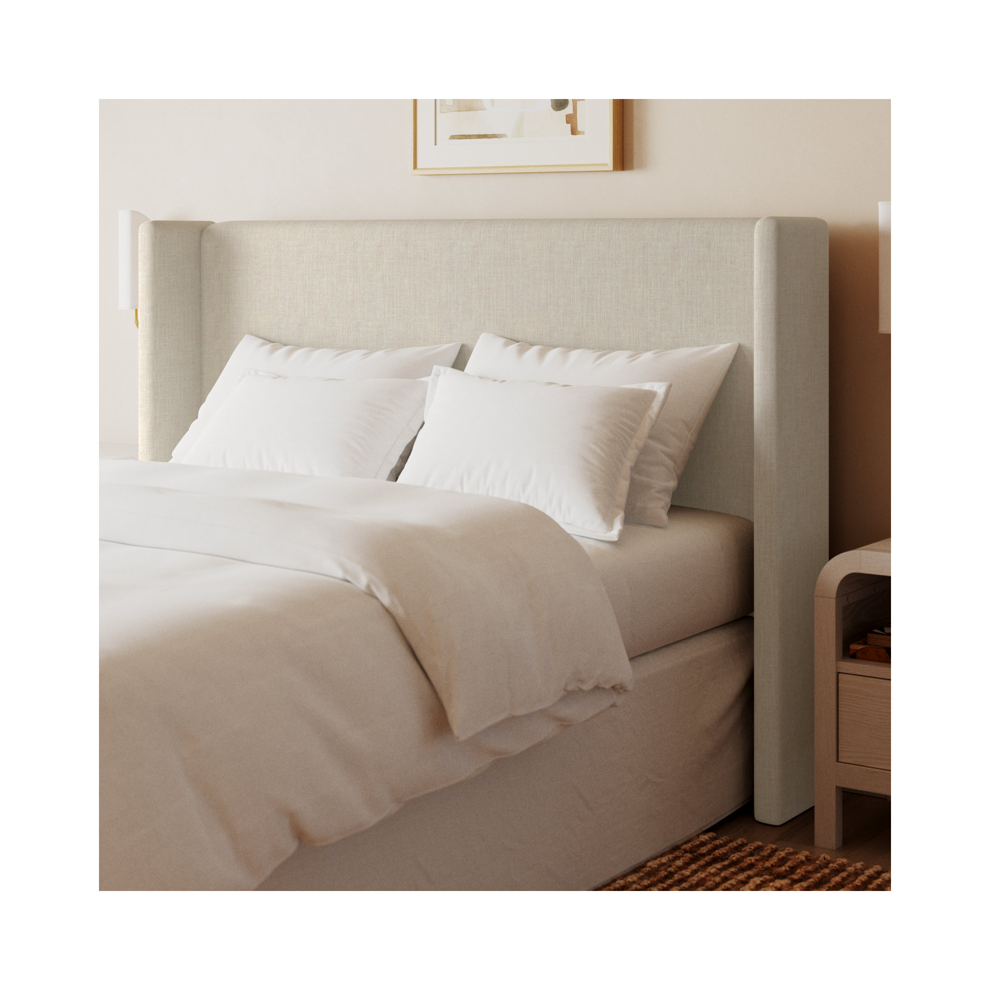 Tilly Upholstered Headboard, Classic Talc Linen, King