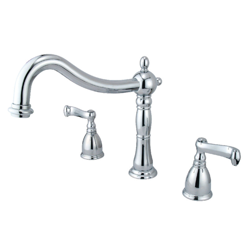 Kingston Brass Heritage Two-Handle 3-Hole Deck Mount Roman Tub Faucet, Polished Chrome