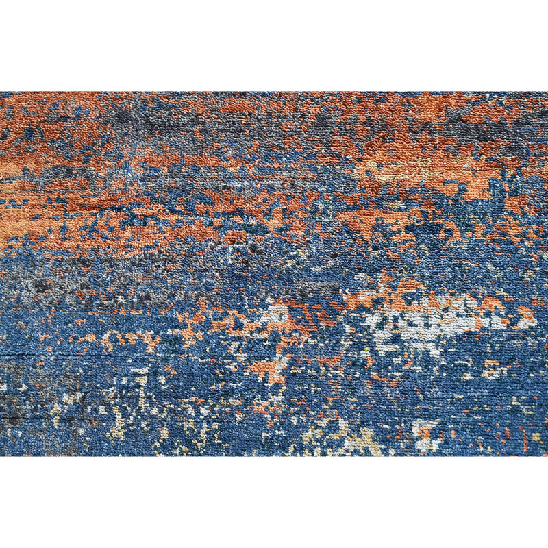 Hand Knotted Abstract Area Rug in Dark Blue/Rust/White/Black, Rectangle 10' x 14'