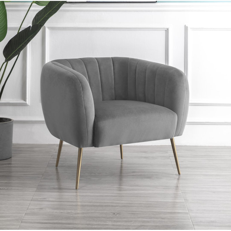 Aylin Velvet Barrel Chair, Grey
