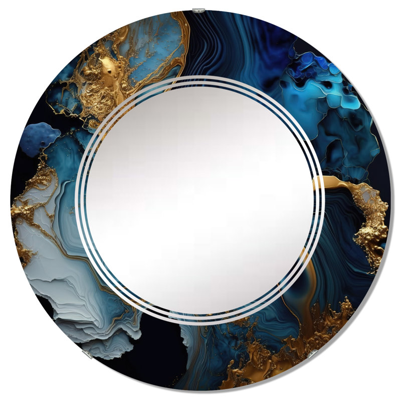 Abstrait Geode Marble Blue III - Miroir mural abstrait en marbre, 32 po x 32 po