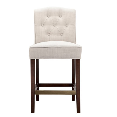 Counter Chair - 26", Tan Upholstery, Wood Legs, Button Back, Bronze Kick Plate, Assembly Kit 26" Stool Finish, Tools