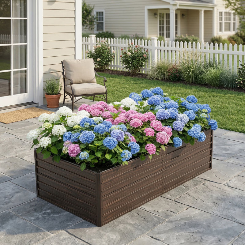 8x4x2FT Galvanized Raised Garden Bed Kit with Woodgrain Aesthetic for Vegetables, Fruits, and Herbs, Large Outdoor Planter Box