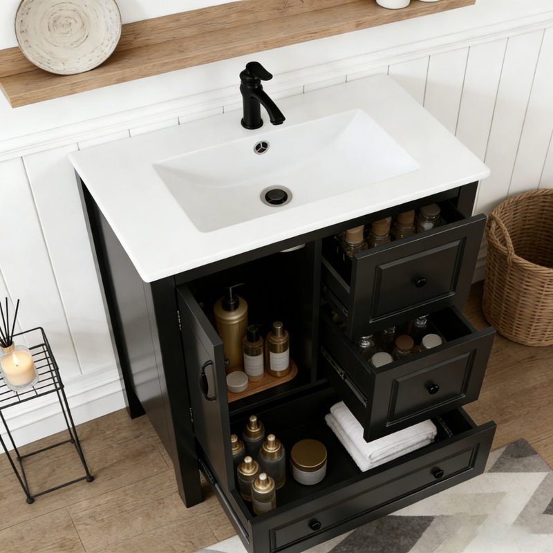 Meuble-lavabo 24 po avec lavabo, une armoire avec porte à fermeture en douceur, Noir