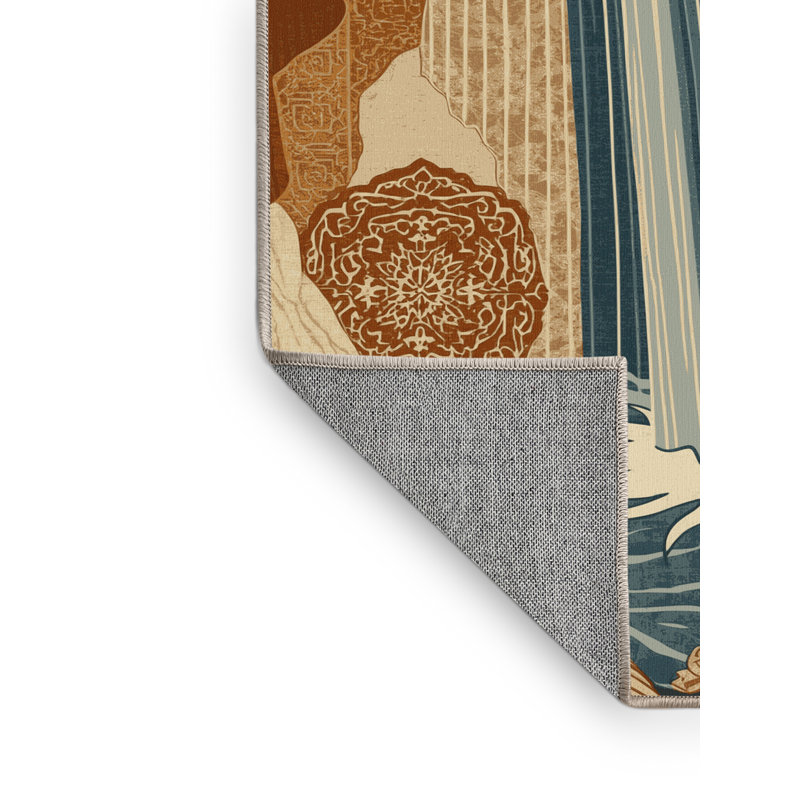 Machine Washable Outhe Classic Oriental Rug in Brown – Beige Binding, 7' Square