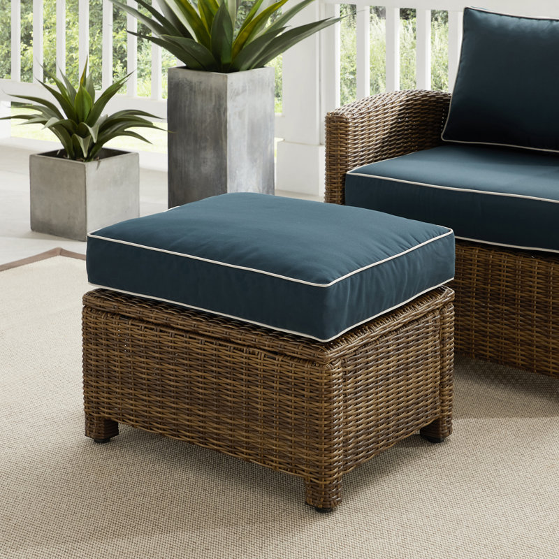 Repose-pieds d'extérieur avec coussin Regina, Velours bleu marine, Brun