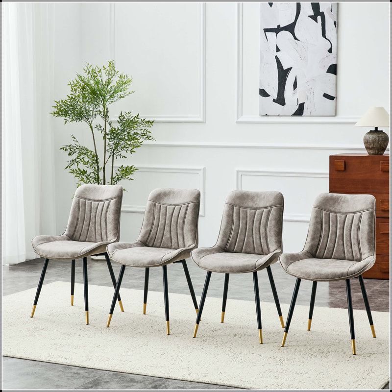 Chaise de salle à manger en tissu Grey Tech avec pieds dorés - ensemble de 4, Grey, 4, Grey