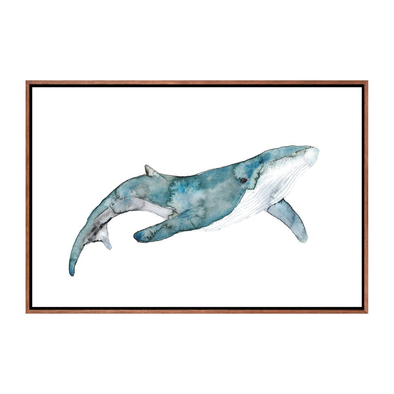 Art de baleine, H 18 po x l 26 po x P 1,5 po, Toile avec cadre en bois brun