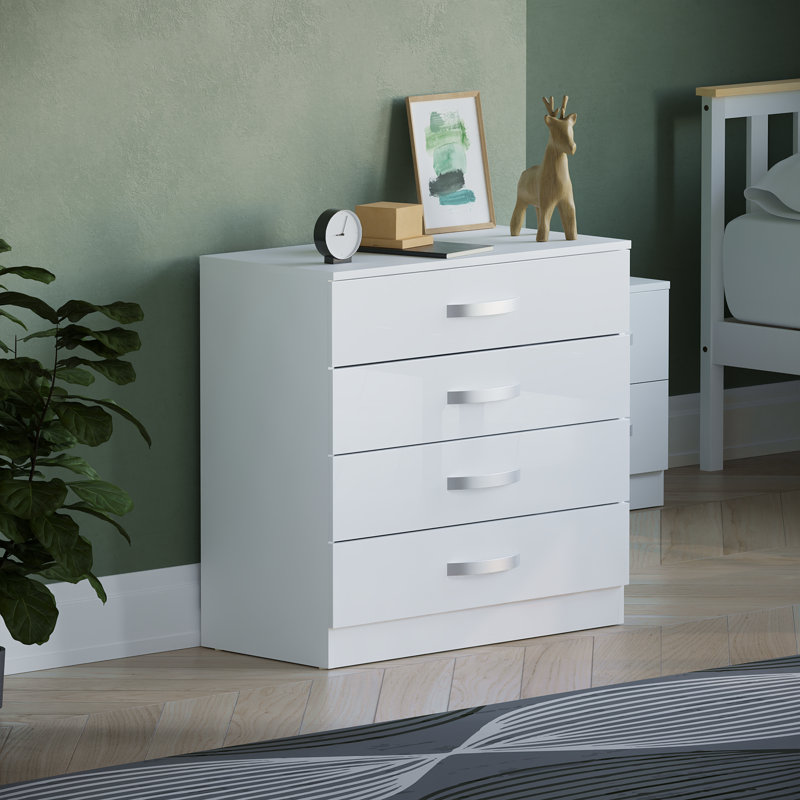 Arkadij 4 - Drawer High Gloss Chest of Drawers With Metal Runners, Modern Bedroom Storage Cabinet, White