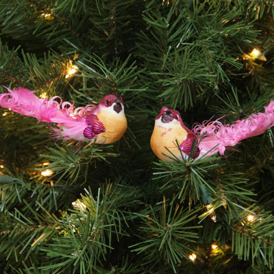 Ensemble de 12 magnifiques décorations de Noël en forme d'oiseau rose 5,75 po