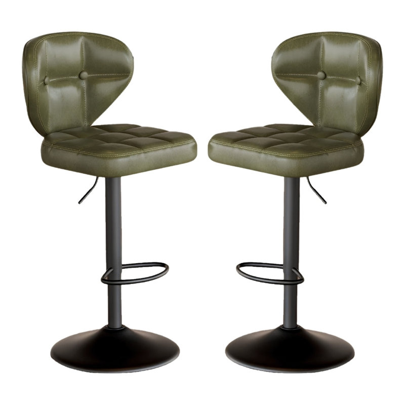 Ensemble de 2 chaises de bar réglables et résistantes à l'eau à hauteur de comptoir pivotant en cuir synthétique et fer stable