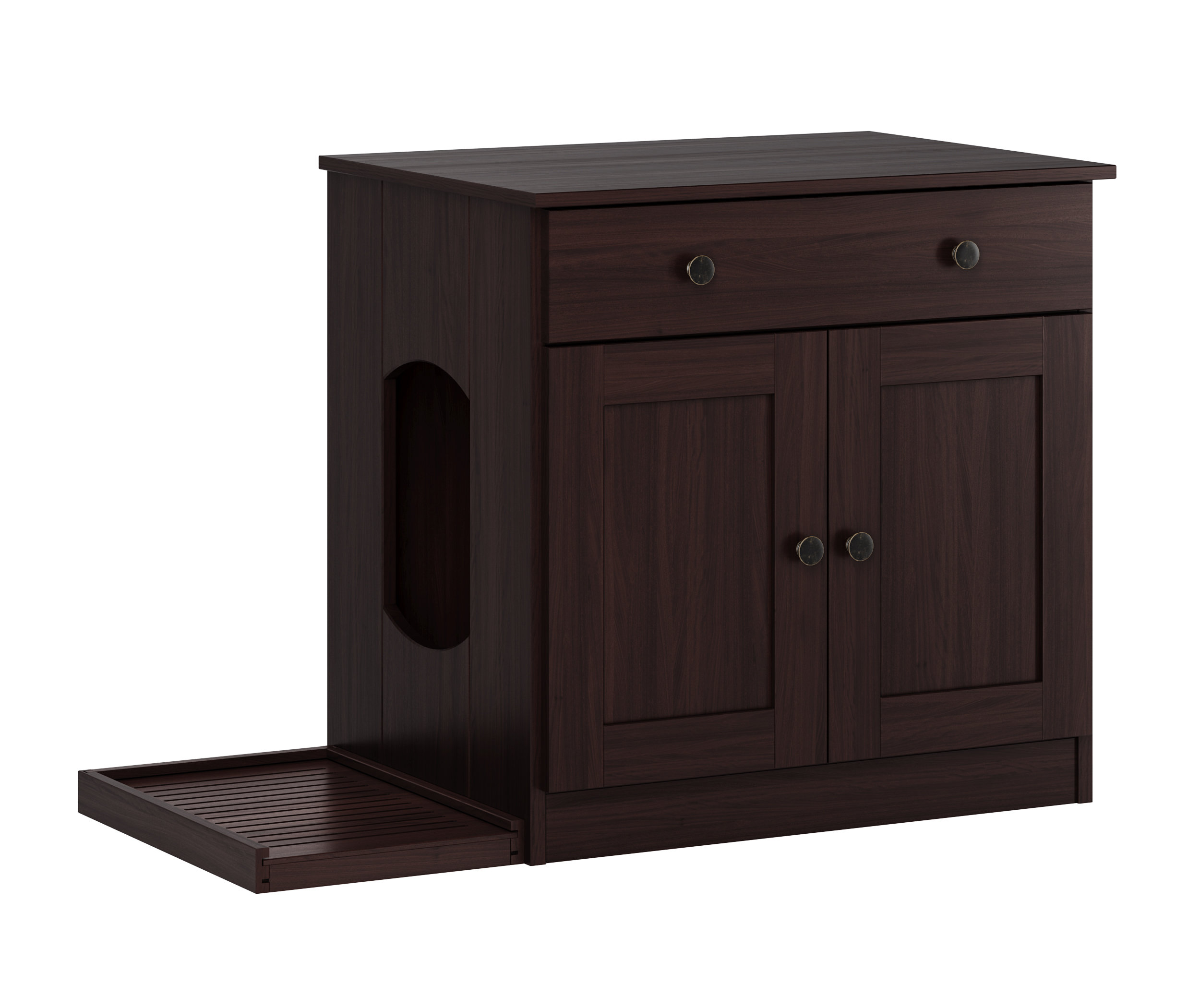 Palace Imports 100% Solid Wood Haajarah 2-Door Cat Litter Enclosure with 2-Drawers and Litter Catch