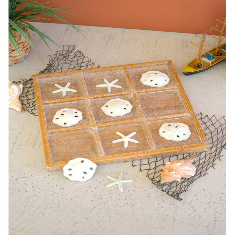 Jeu de morpion Kalalou Seaside, plateau de présentation en bois brun, 35,5 cm (14 po) de hauteur, lot de 2.
