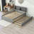 Wood Platform Bed with Trundle and Bookcase-2140958820-2140958874