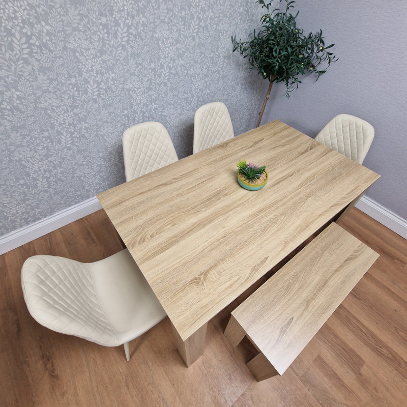 Nykayla 6 - Person Dining Set, Cream, 75cm H x 140cm W x 80cm D, 6 Pieces: Table, Bench, 4 Chairs
