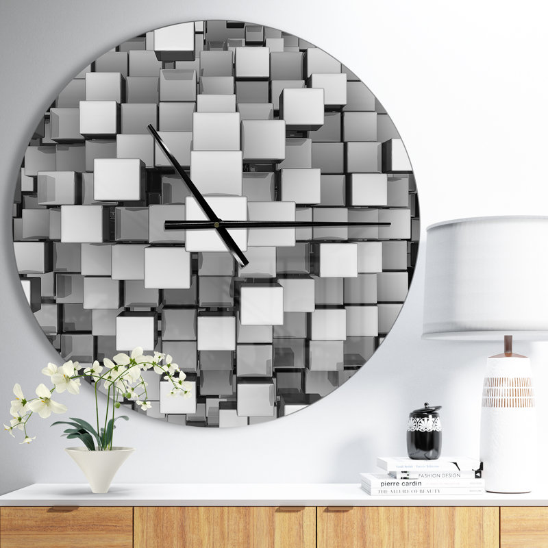 Cubes noirs et gris Arlicia - Horloge murale moderne, Grand