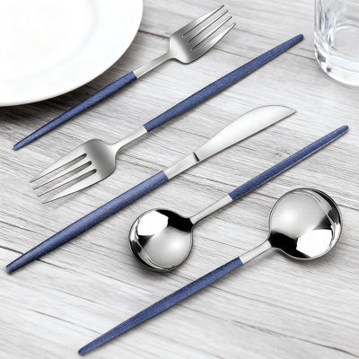 Ensemble de couverts 20 pièces en acier inoxydable avec finition miroir bleu argenté, service pour 4, ensemble de couverts à finition satinée pour la maison et le restaurant, va au lave-vaisselle