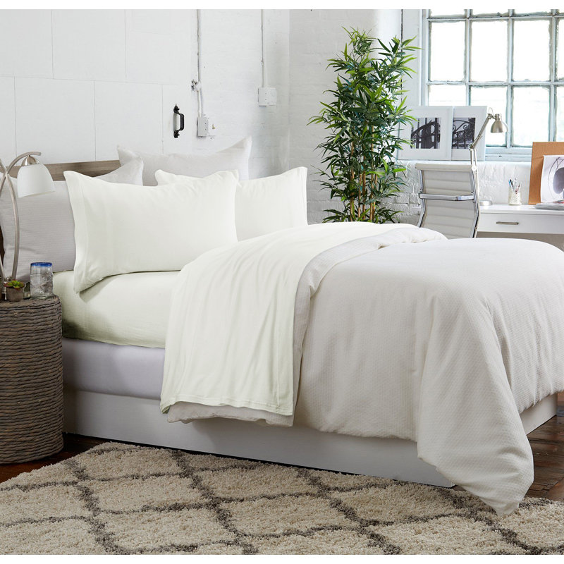 Ensemble de draps en mélange de coton Spilsby, Très grand + 2 taies d'oreiller, Blanc hivernal