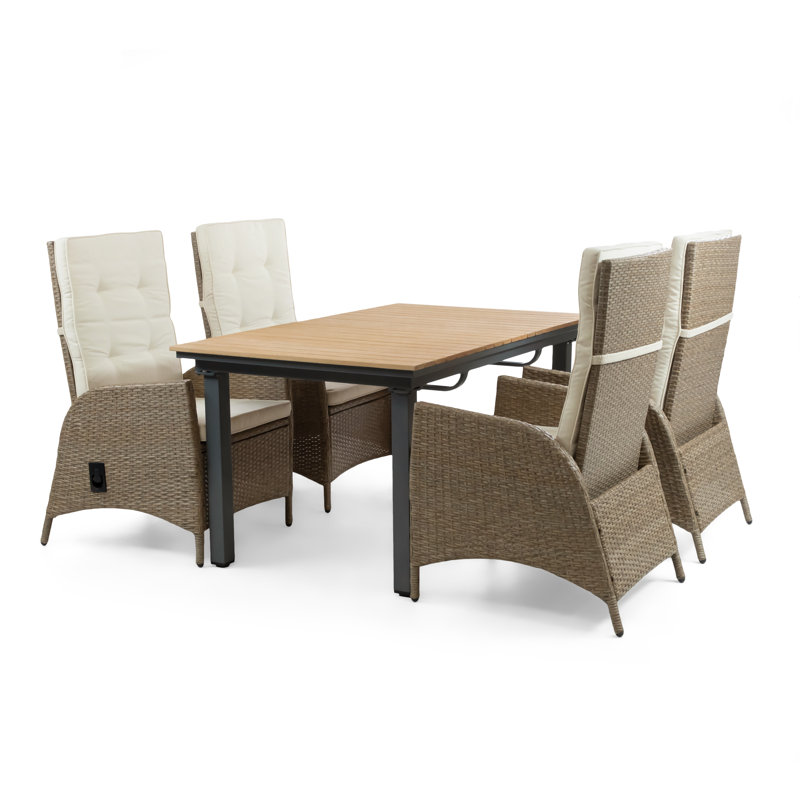 4 - Person Teak Wicker Patio Dining Set with , Cushions Included