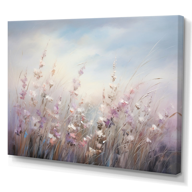 Fleurs murales mauves Whispering Breeze II - art mural fleurs sauvages pour le salon, Toile tendue