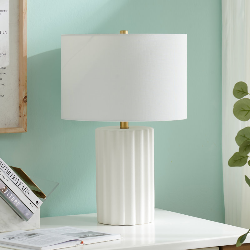 Seren 23" Tall Table Lamp with Fabric Shade, White