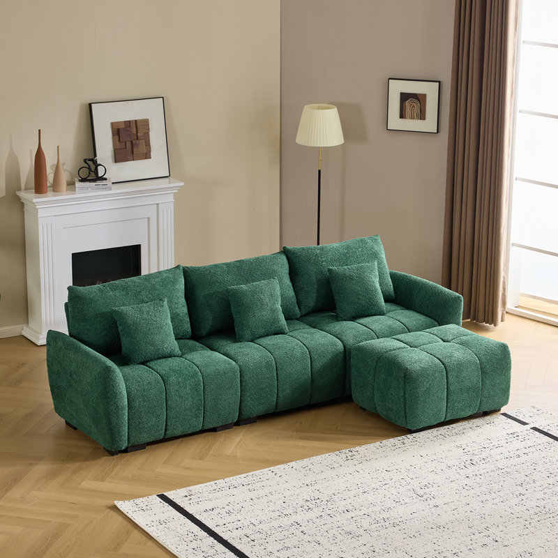 Canapé confortable capitonné de style américain 4 pièces 109 "avec repose-pieds Boucle, Vert