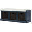 Banc de rangement rustique avec 3 paniers en rotin classiques amovibles, banc d'entrée avec coussin amovible-1404777734